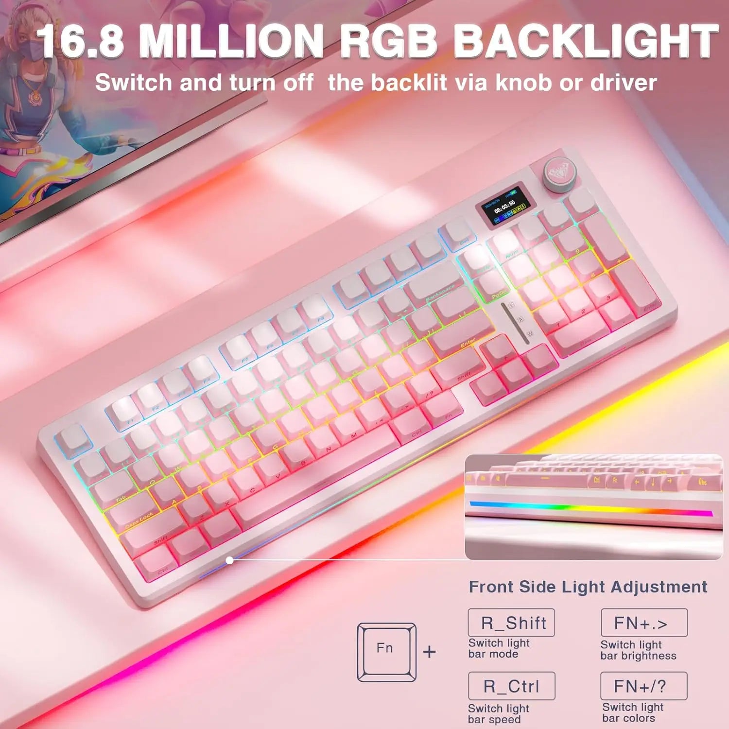 AULA S98pro Wireless Gaming Keyboard BT/USB-C/2.4G PBT Keycaps RGB Hot-swap Esports Mechanical Keyboard with Multi-function Knob