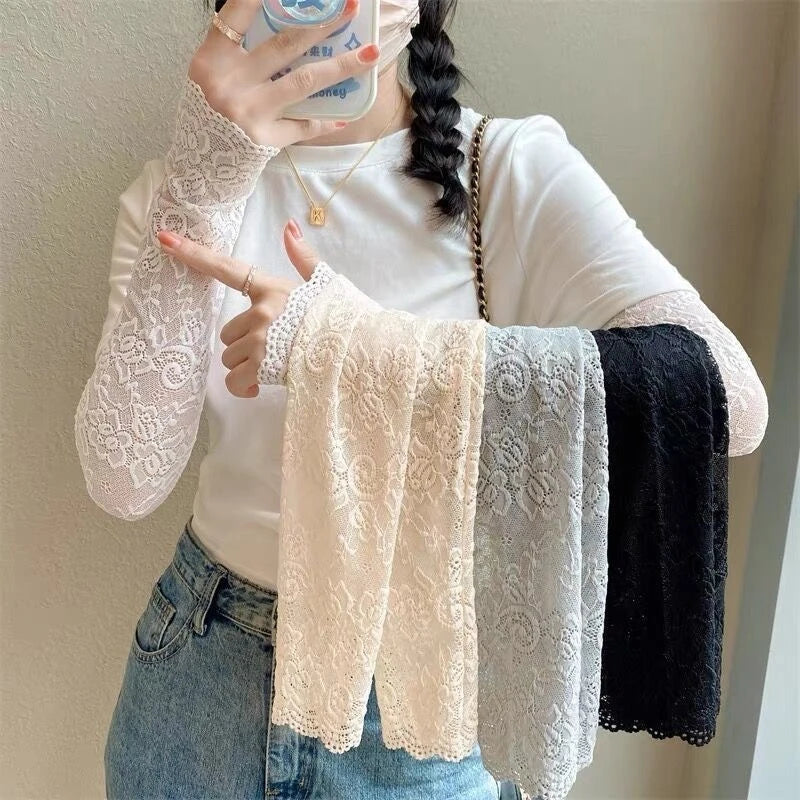 Long Lace Gloves Gothic Thin Hollow Fingerless Gloves Women Sun Protection Sleeves Oversleeve Mesh Arm Sleeve Sunscreen Mittens