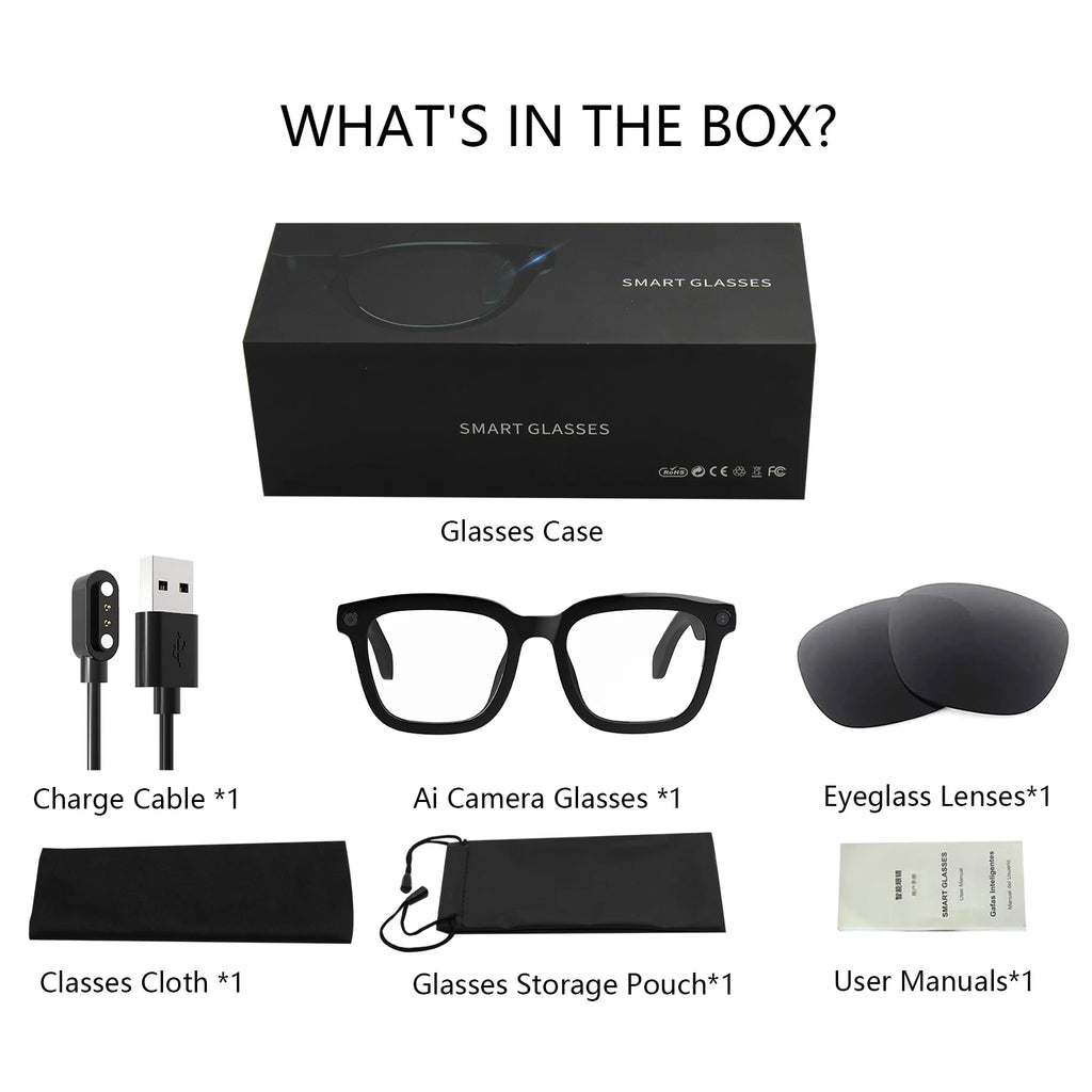 Smart AI Glasses with 8MP HD Camera, 1080P Video, Bluetooth/Wi-Fi, Voice Control & AI Recognition – Lightweight Hands-Free Glas