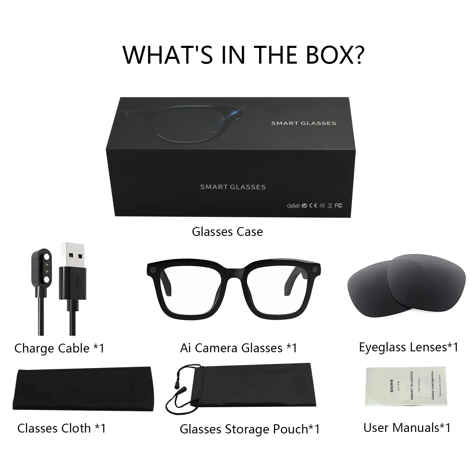 Smart AI Glasses with 8MP HD Camera, 1080P Video, Bluetooth/Wi-Fi, Voice Control & AI Recognition – Lightweight Hands-Free Glas