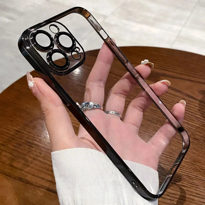Luxury Plating Clear Silicone Case For iPhone 15 14 13 12 11 Pro X XR XS Max 7 8 Plus SE Mini Shockproof Transparent Soft Cover