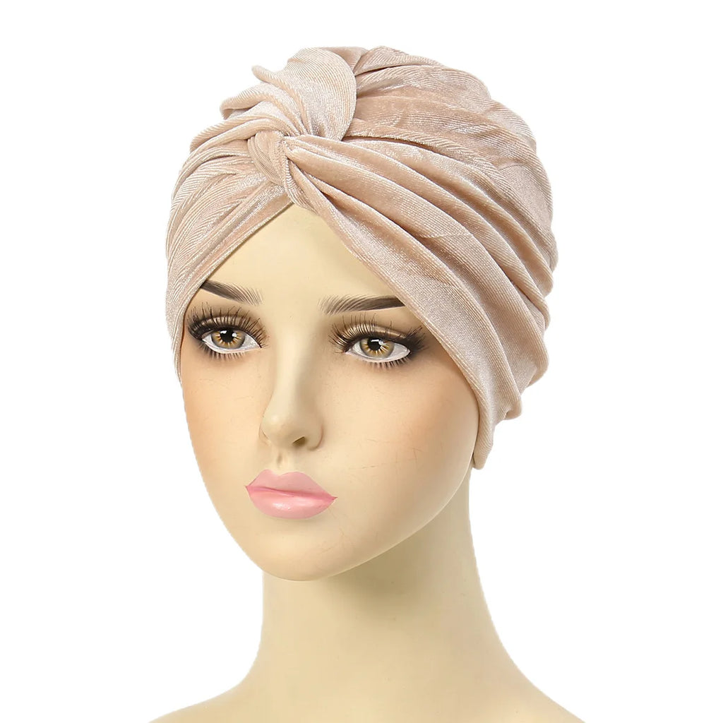 New Women Velvet Turban Hat Muslim Twist Solid Color Hijab Chemo Cap Head Wrap Headscarf Beanies Bonnet Headscarf Turbante Mujer