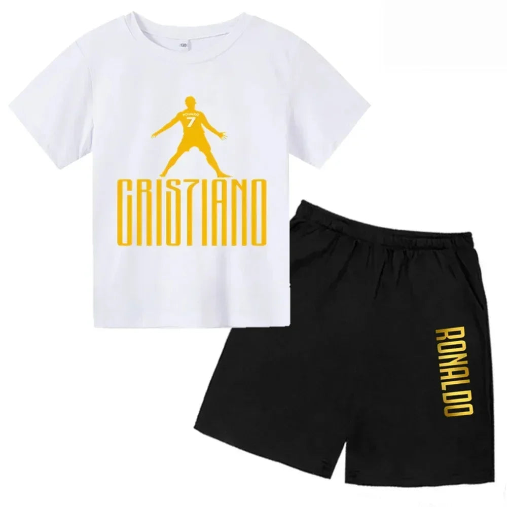 Summer CR7 Star Print Kids T-shirt Top and Shorts 2pcs Set Boys/Girls 3-13Y Children Clothes Sunshine Casual Fashion Sportsuit