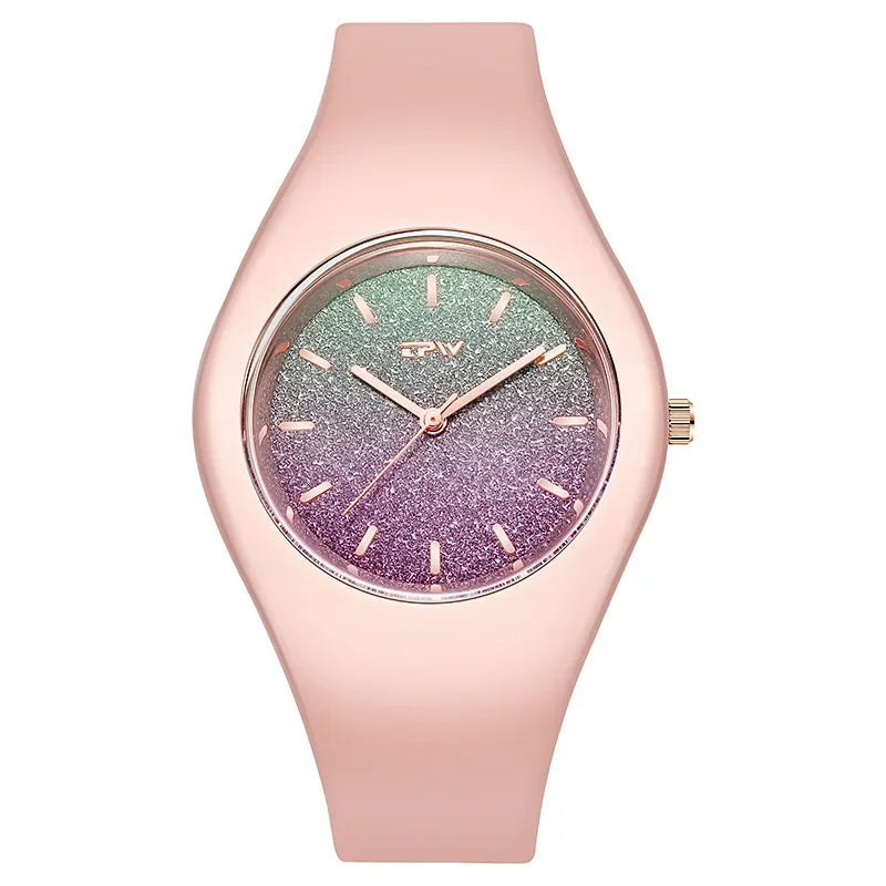 Ladies Fashion Watch Couple Quartz Watch Jelly Color Rubber Sports Clock Suitable for Women Men Starry Earth Rainbow Watch