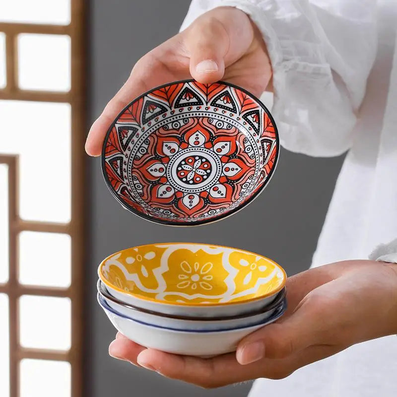 【HGPA】Ceramic Condiment Dishes, Bohemian Style Plates, Sauce Dishes, Suitable For Kitchens, Restaurants, Sushi Shops