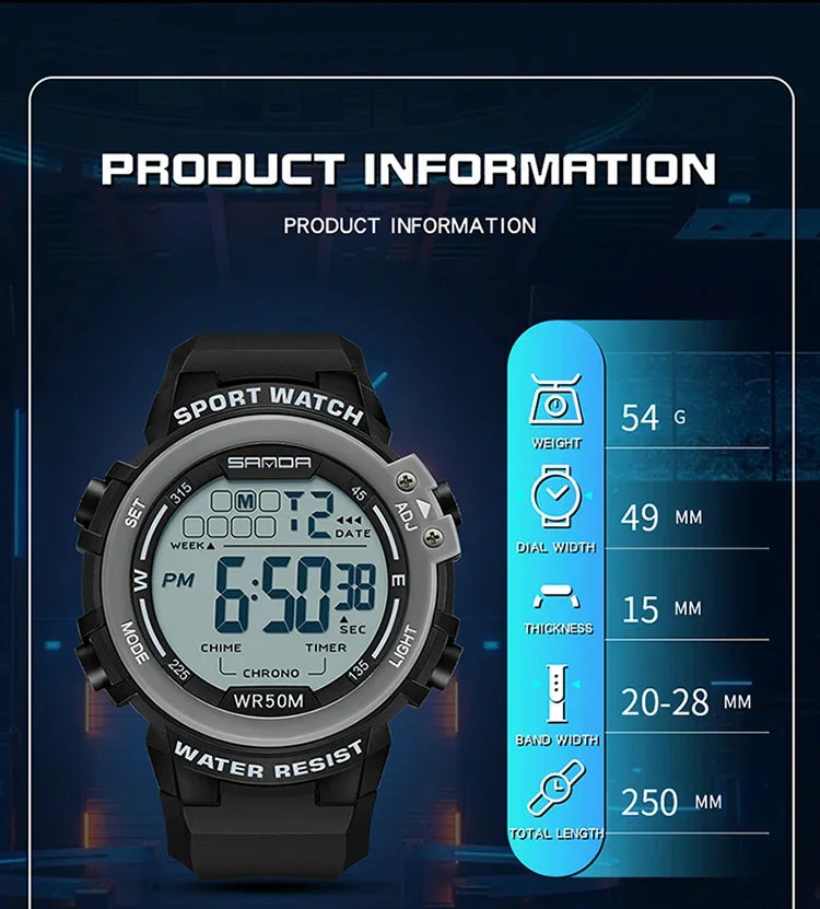 SANDA 2140 Watches Alarm Clock Chrono 5Bar Waterproof Digital Watch reloj hombre New Fashion Outdoor Sport Men Multifunction