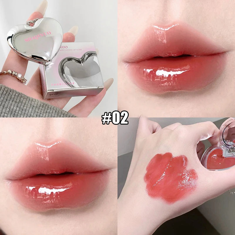 Heart-shaped Mirror Water Light Lipstick Guava Pink Lasting Shiny Moisturizing Lip Gloss Natural Skin-Brightening Lip Makeup