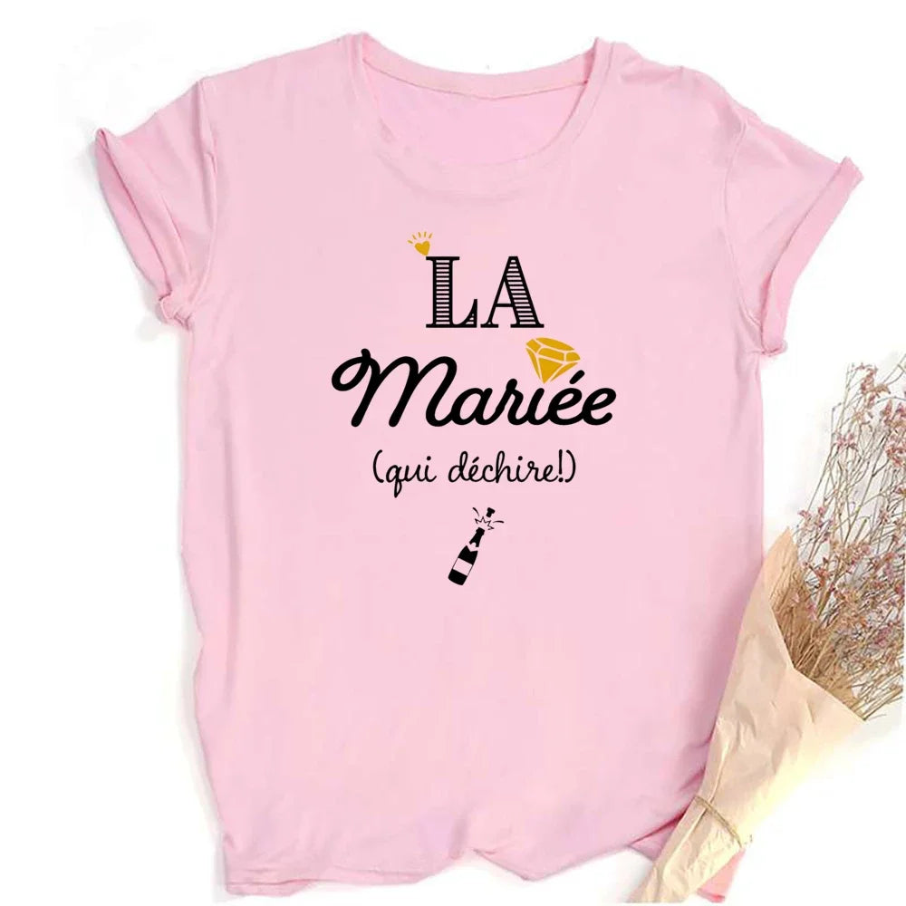 French Printed T-shirt EVJF Team of The Bride T Shirt Bachelorette Party Outfit Tops Team Bride Bridesmaid Short Sleeve Clothes