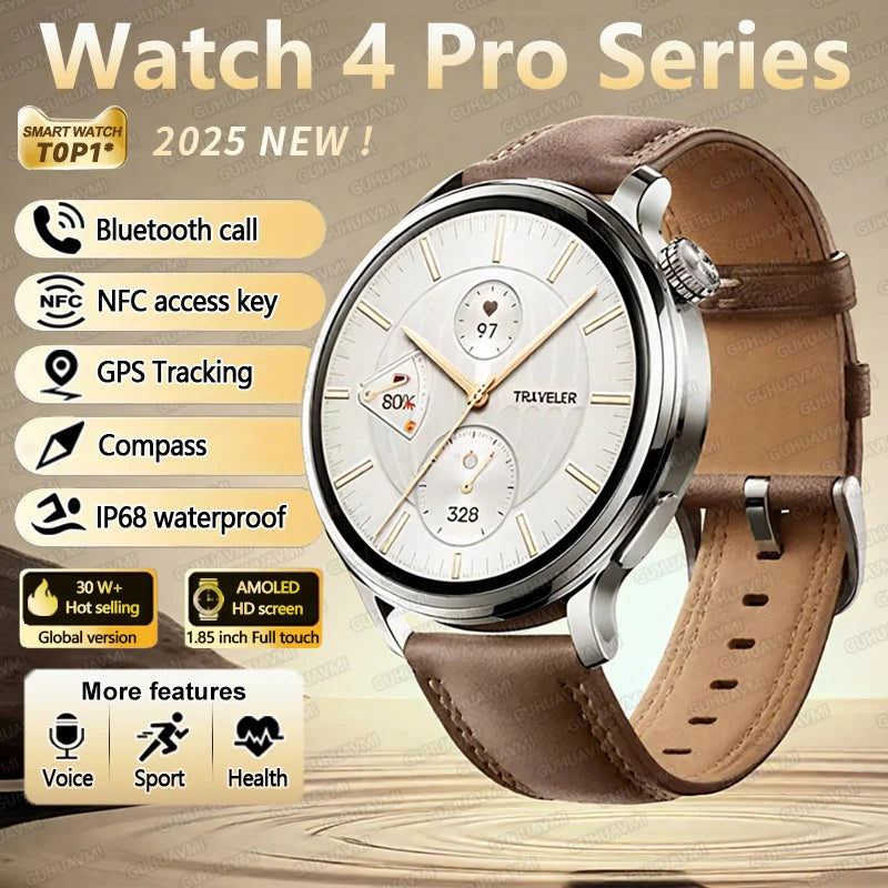 2025 New GPS Sports Smart Watch Men 1.85-inch AMOLED Screen Men IP68 Waterproof Clock Compass Call NFC fitness Tracking Watches