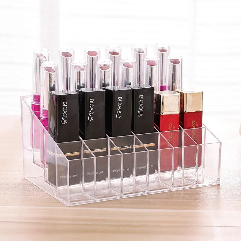 Clear 24 Grid Lipstick Stand Case Makeup Organizer Storage Box Lipstick Display Stand Holder Cosmetic Jewelry Organizer Box