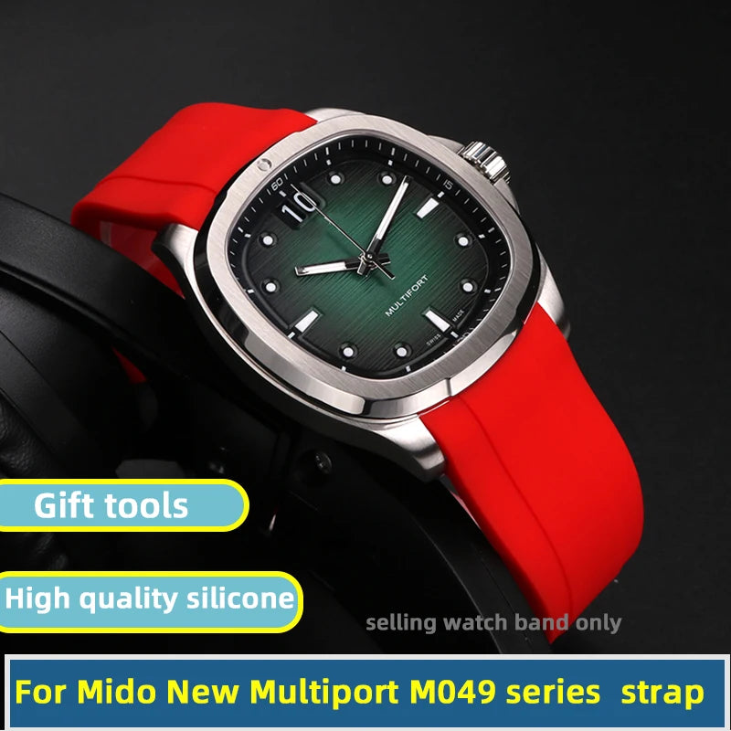 22mm curved rubber watch strap for Mido New Multiport TV Series M049.526 Watch Band Men's Soft Waterproof Wristband Bracelet
