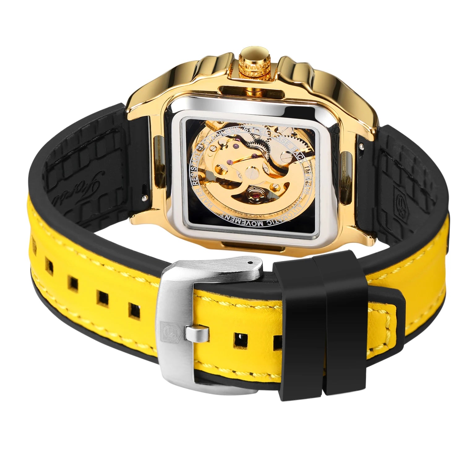 FORSINING Original Square Skeleton Mechanical Man Wristwatches Automatic Movement Field Sports Waterproof Silicone Replica Watch