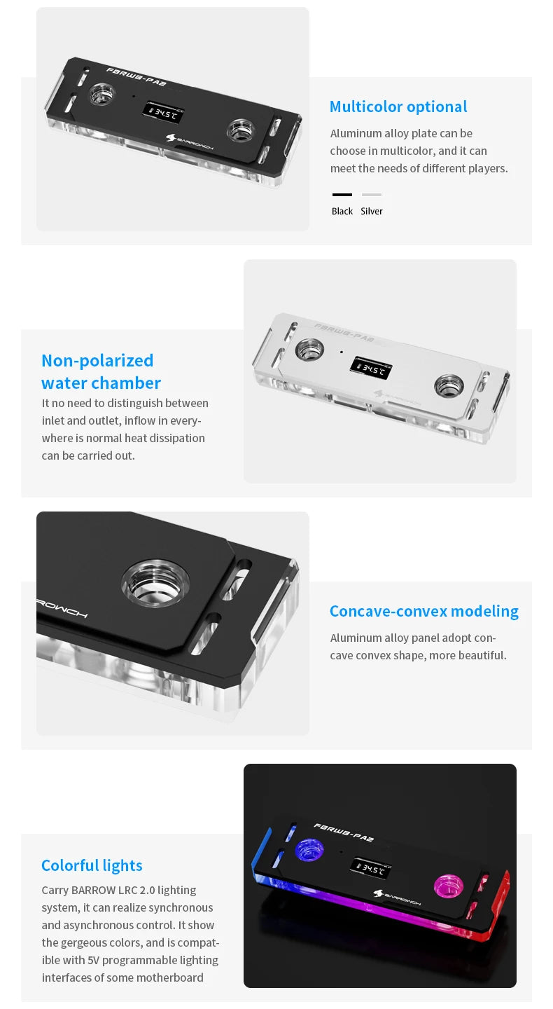 Barrowch DDR5/DDR4 Water cooler memory block memory water cooling block With TFT Digital Display 5v ARGB 3pin Lighting
