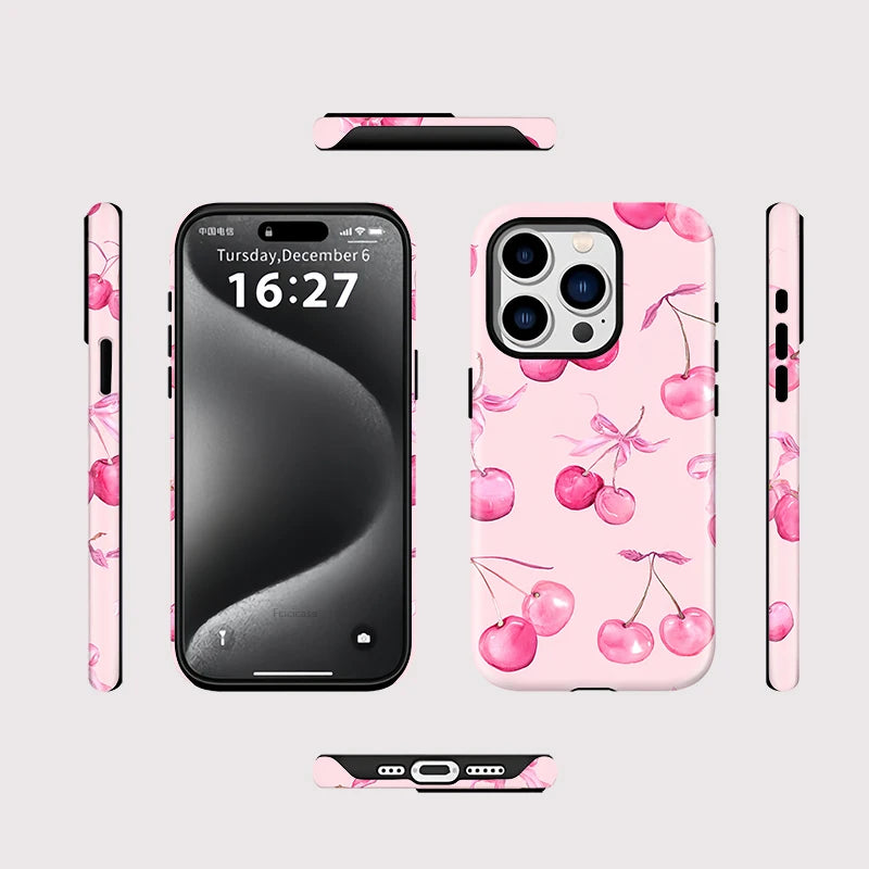 Fcicicase Phone Case For iPhone 16 Pro Max 15 14 Plus 13 12 11 Cherry For Magsafe Wireless Charge Magnetic Double-layer Cover