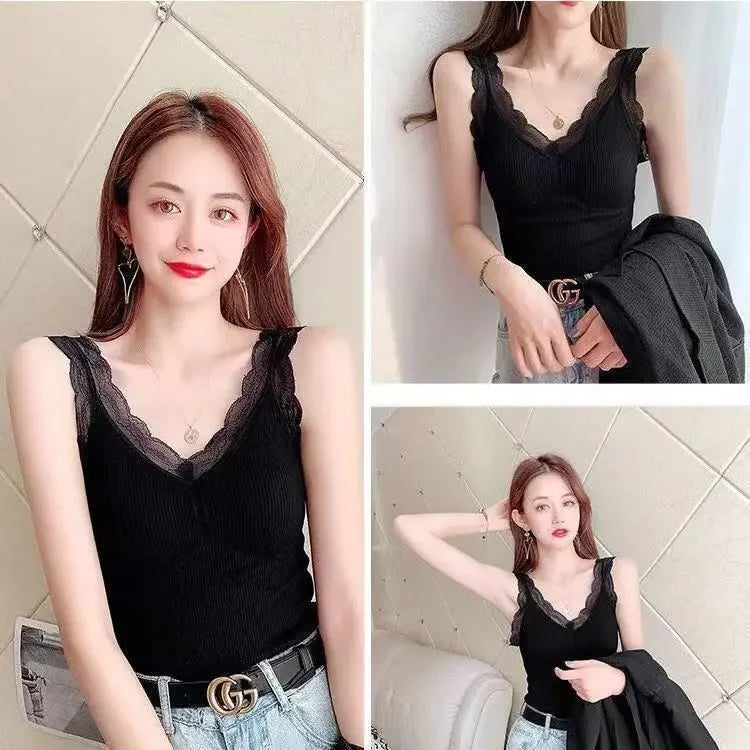 Thermal Underwear Inner Vest For Women Warm Winter Sexy Lace Sleeveless Tank Tops Padded Bra Thermo Thick Slimming Undershirt