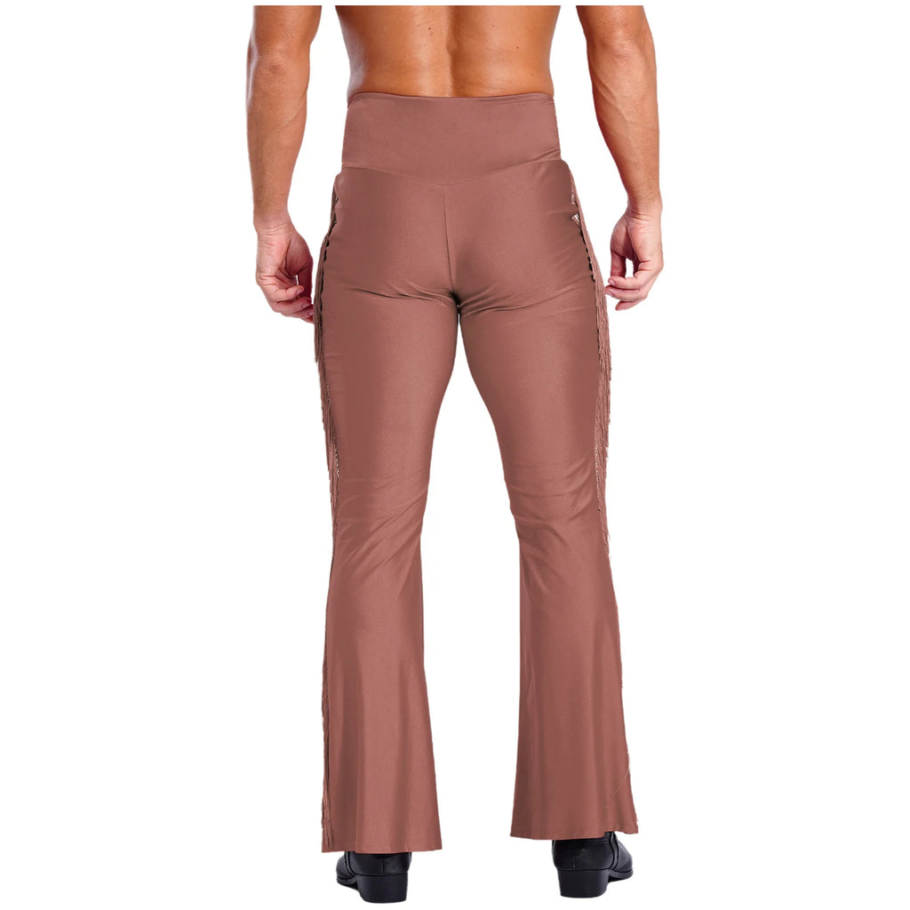 Mens Tassel Flared Pants Vintage Bell-Bottom High Waist Trousers for Jazz Latin Dance Stage Performance Club Disco Party Costume