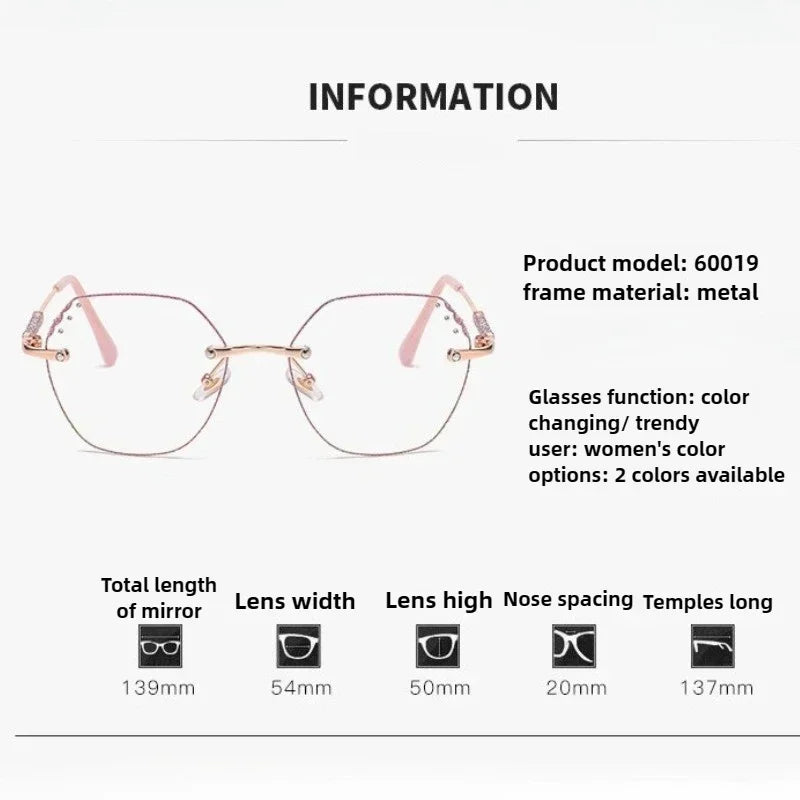 Shining Rimless Photochromic Myopia Glasses for Women Oversize Blue Light Blocking Computer GLasses UV Protection Sunglasses