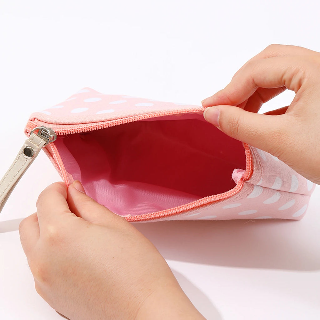 Small Fresh Canvas Dot Makeup Bag Simple and portable skincare storage bag Korean version student pencil case wallet