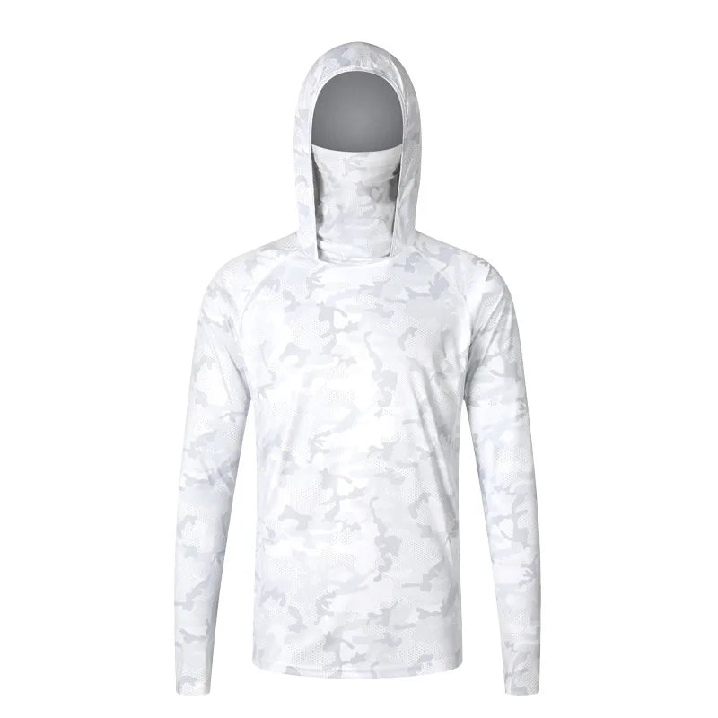 Camouflage Fishing T-shirt with Face Mask Long Sleeve Ice Silk Summer Fishing Shirt Breathable Sunscreen Hooded Fishing Top