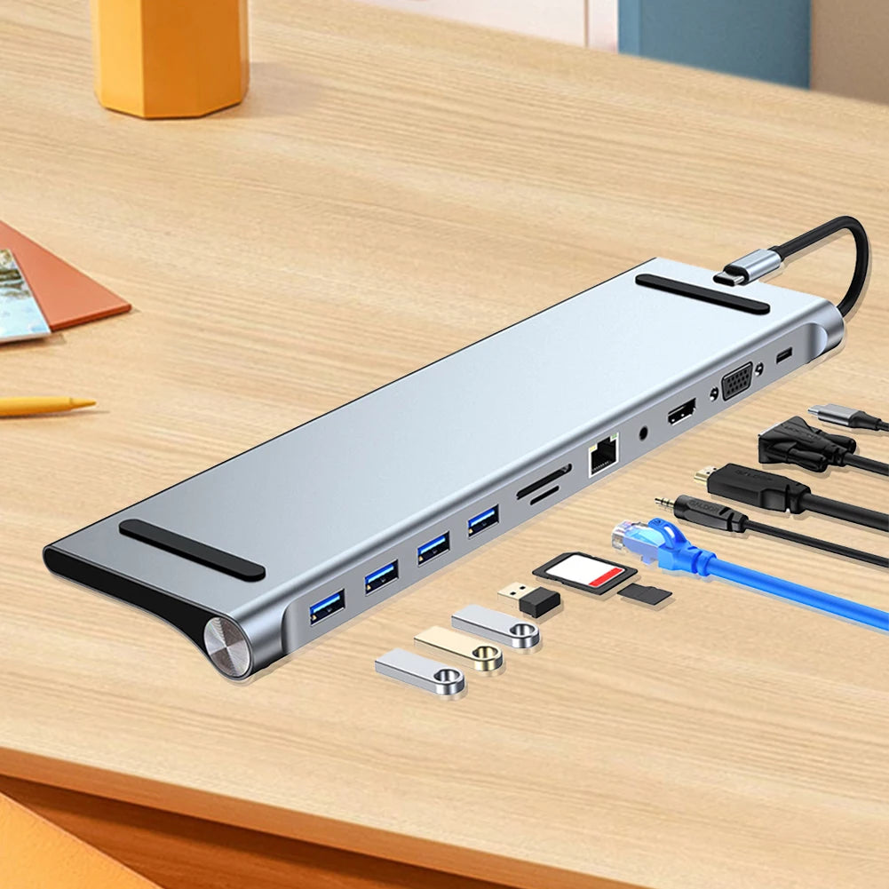 11 in 1 USB C Docking Station 100W PD SD/TF Audio USB C Hub Triple Display Multiport Adapter for Surface/HP/Dell/Lenovo/MacBook