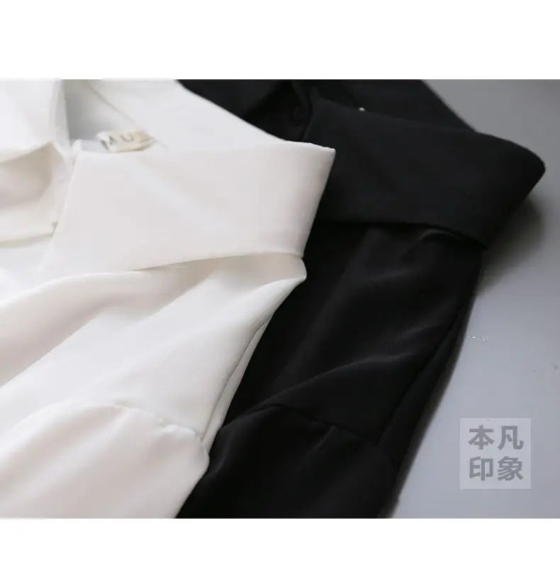 Blouses Tops Women White Black Long Lantern Sleeve Office Lady Temperament Autumn Winter Basic All-match Design Chic Female New