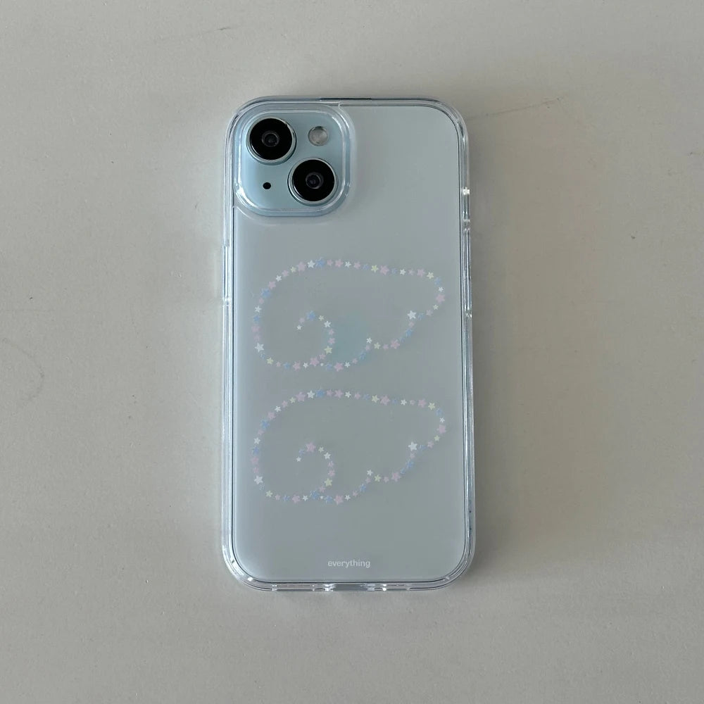 Creative Cute Korean Colorful Star Wings Cartoon Lovely INS Phone Case For iPhone 16 15 14 13 12 11 Pro Max Plus MINI Y2K Cover