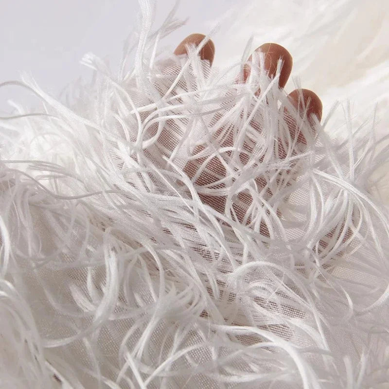 Feather Fringe Jacquard Fabric for Fashion Designers Handmade Diy Accessories By The Yard
