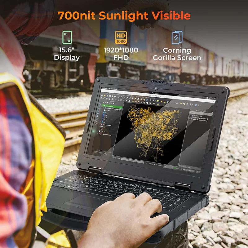15.6" Rugged Laptop Windows 11 Pro Intel i5-1135G7 Heavy Duty Laptop Wi-Fi 6 4G LTE Rugged Computer 6300+1750mAh Dual Battery