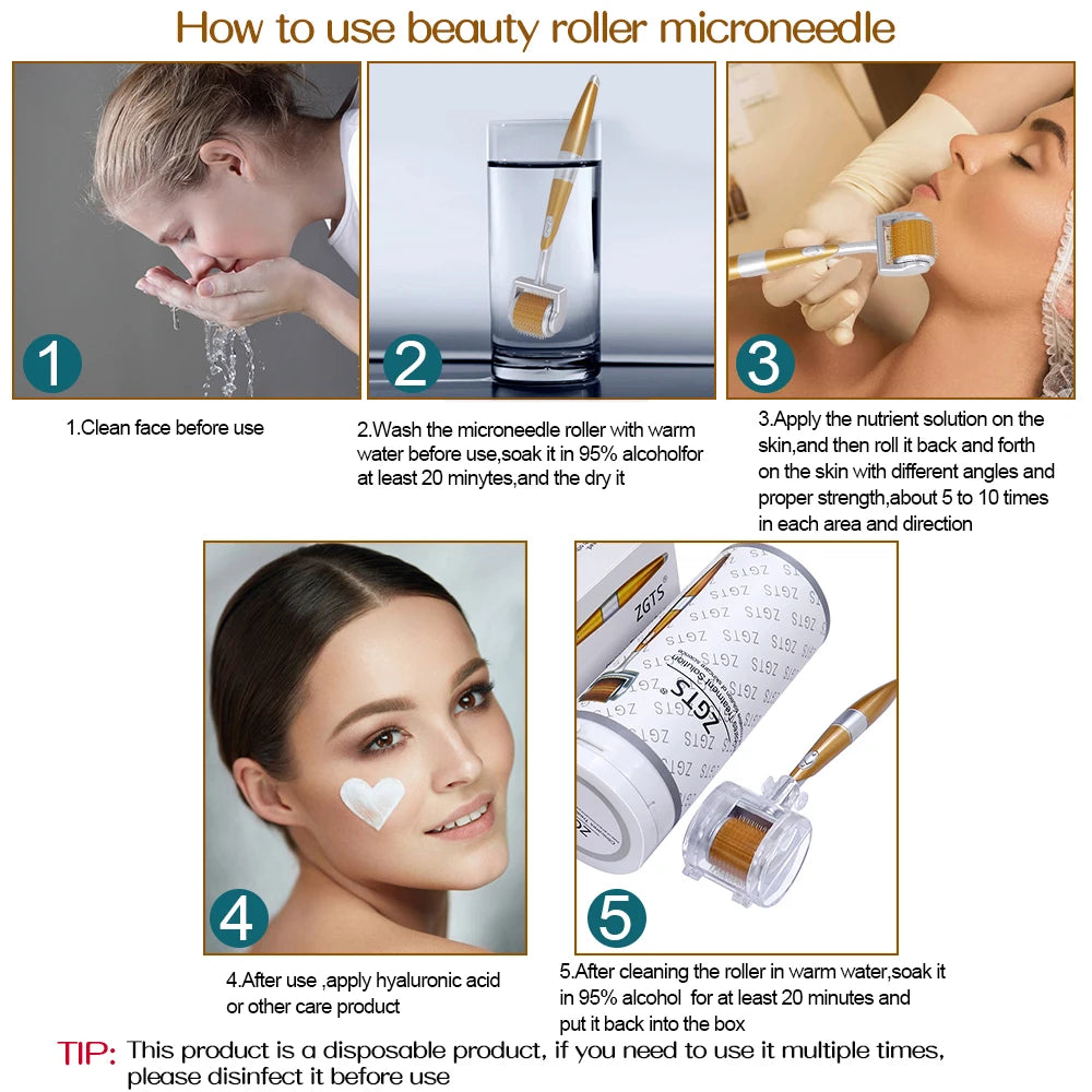 Professional 540 Needles for Facial Body Hair Growth Derma Roller for Skin Beard 0.2mm 0.25mm 0.3mm Needle Beauty Roller