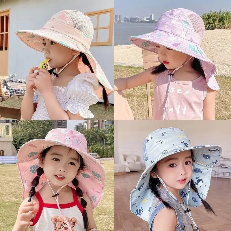 New Summer Children's Cartoon Cute Quick-drying Hat Boys Kids Outdoor Breathable Mesh Sun Hats Baby Outing Sunscreen Sun Cap