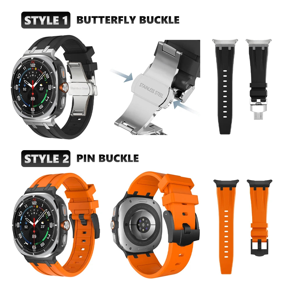 Luxury Sports Rubber Band for Samsung Galaxy Ultra Watch 47mm Curved End Silicone Strap for samsung ultra 7 47 47MM Men Bracelet