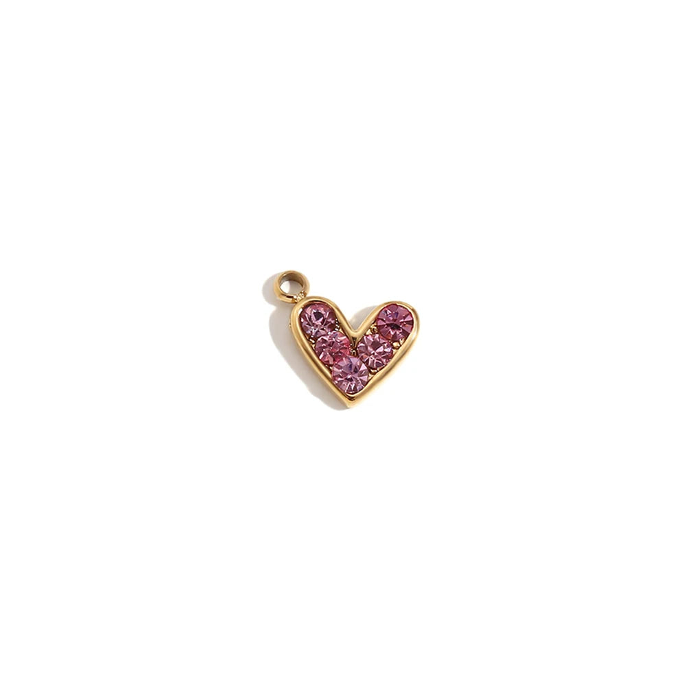 E.B.belle Octagonal Splicing Color Bead Heart-shaped Key Rainbow Square 316L Stainless Steel 14K Gold Plated Pendant Charms