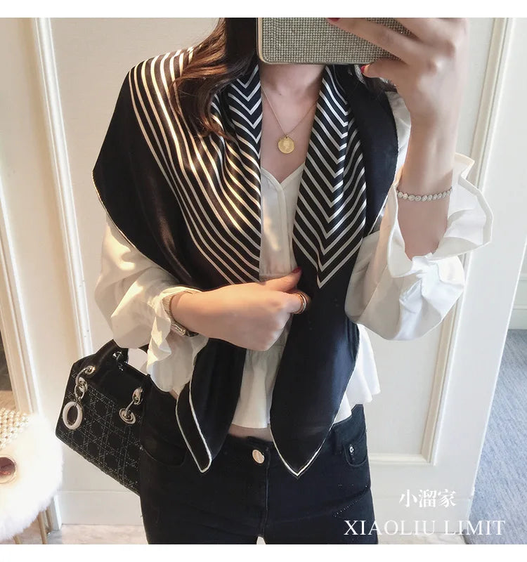 2026 new 90cm new striped women's professional square headscarf travel sunscreen scarf unique and chic accessories