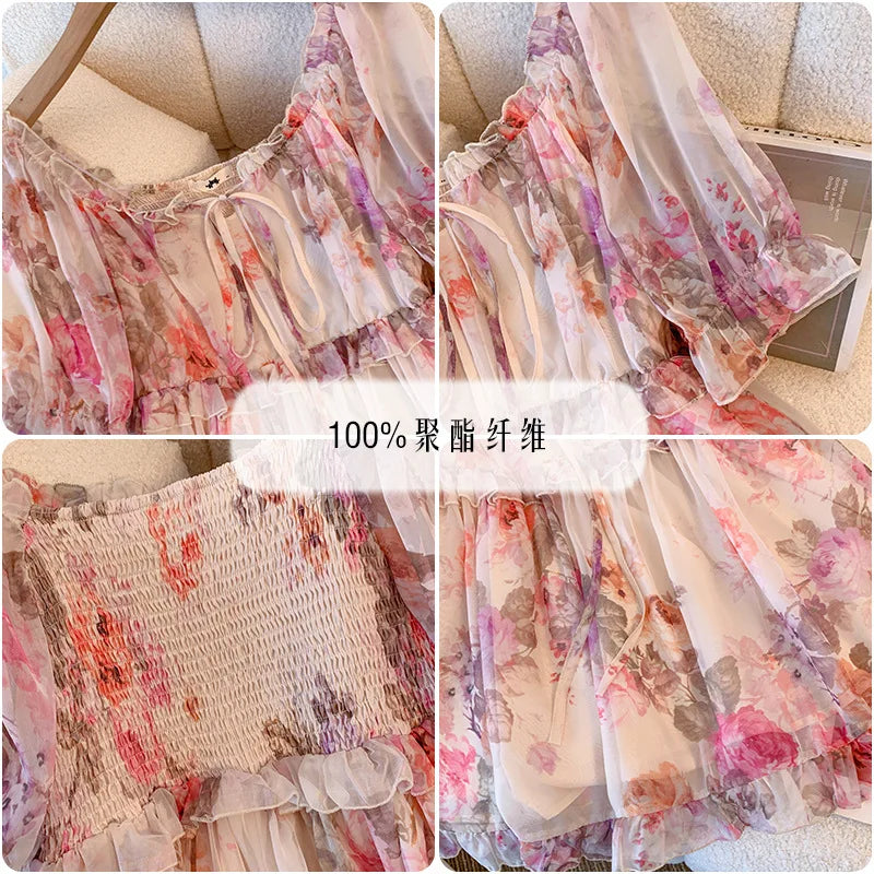 150Kg Plus Size Women's Bust 130-150 Summer Chiffon Shirt Thin Floral Top Decor 5XL 6XL 7XL 8XL 9XL