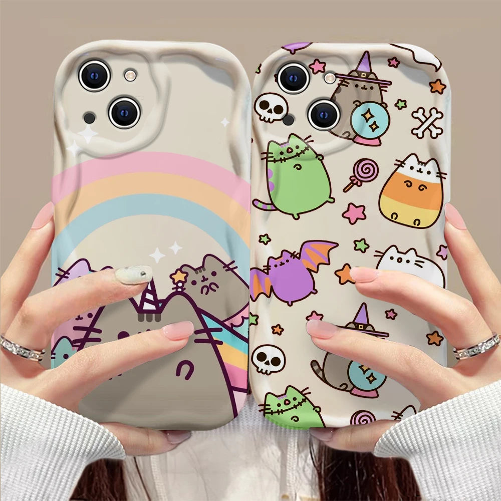 Funny Pusheens Cat 3D Wave Case For iPhone 15 14 13 12 11 Pro Max Mini X XR XSMAX 8 7 6S Plus Soft Silicone Cover