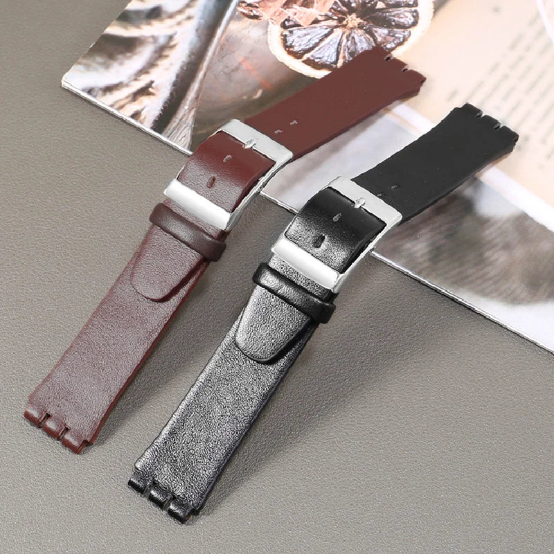 For Swatch SYXS116 GB274/GN239/GB294/287 Ultra-thin Plain Cowhide Genuine Leather Watch Strap 17mm Bracelet Watchband with Tools