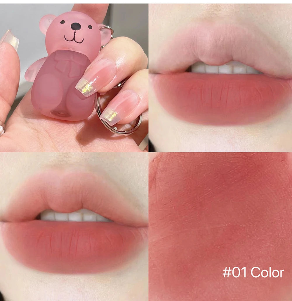 ART VALUE Cute Bear Liquid Lipstick Keychain Matte Nude Sexy Red Lipgloss Lasting Non-stick Cup Lipstick Makeup Lip Stain Tint