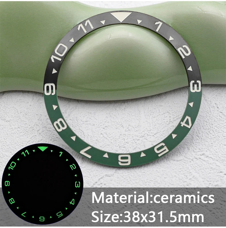 38mm x 31.5mm Flat Ceramic Luminous Bezel Insert for SKX007 SRPD Samurai King SPB185 Case Compatible, Replacement Ceramic Bezel