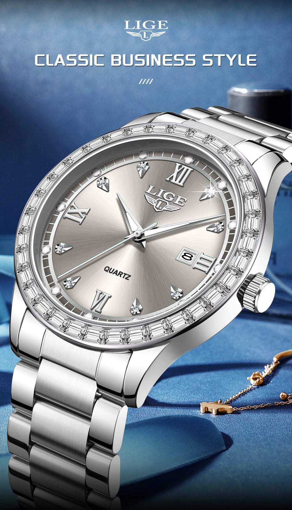 LIGE Creative Diamond Design Watch Women Waterproof Stainless Steel Luminous Ladies Watches Simple Elegant Quartz Wristwatch