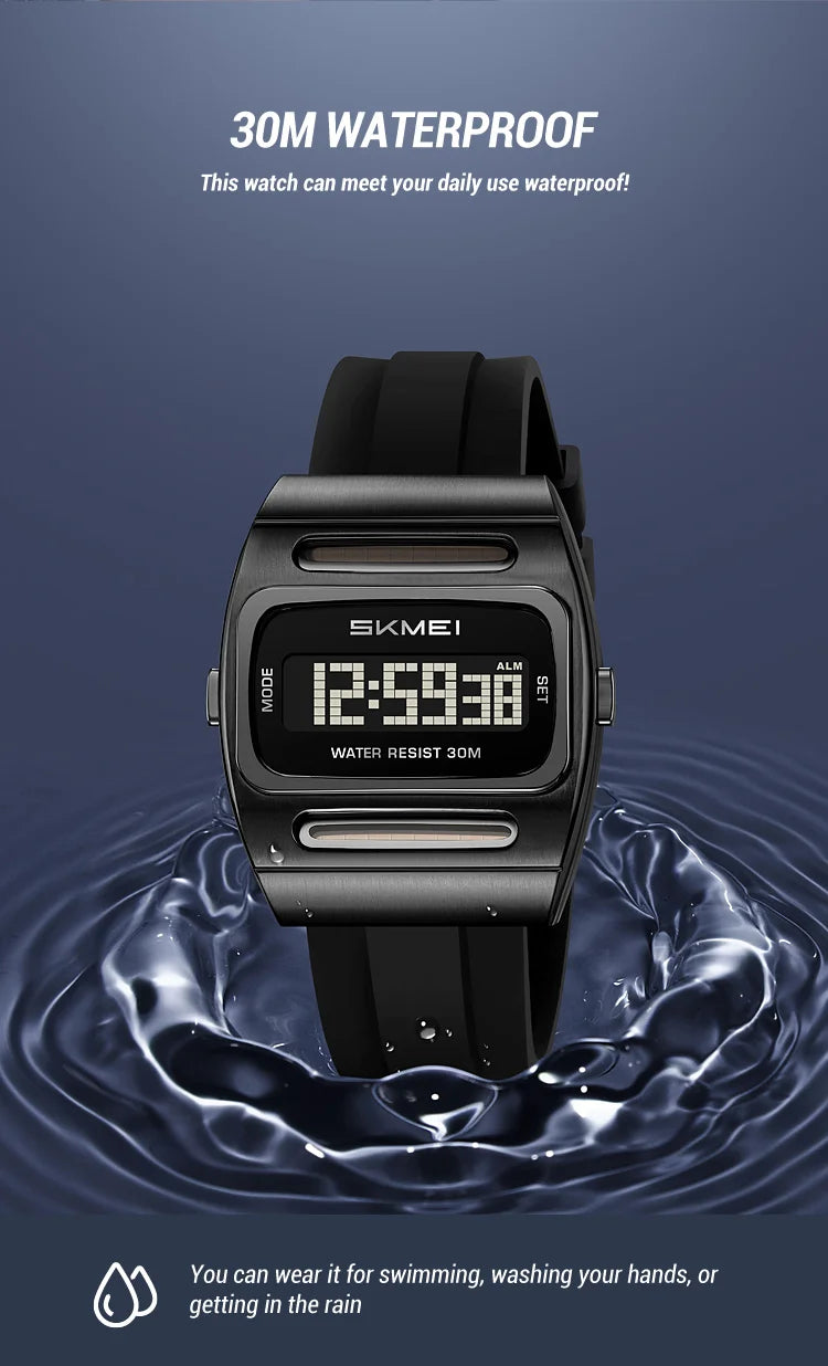SKMEI 2563 New Solar Men's Digital Watch Silicone Strap Waterproof Multi functional Electronic Watch Alarm Clock reloj hombre