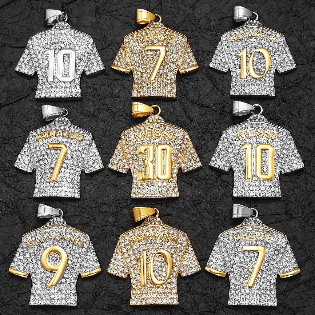Messi Cristiano Ronaldo Mbappé Football Jersey Fitness Gym Muscle Dumbbell Men Necklaces Stainless Steel Pendant Chain Punk