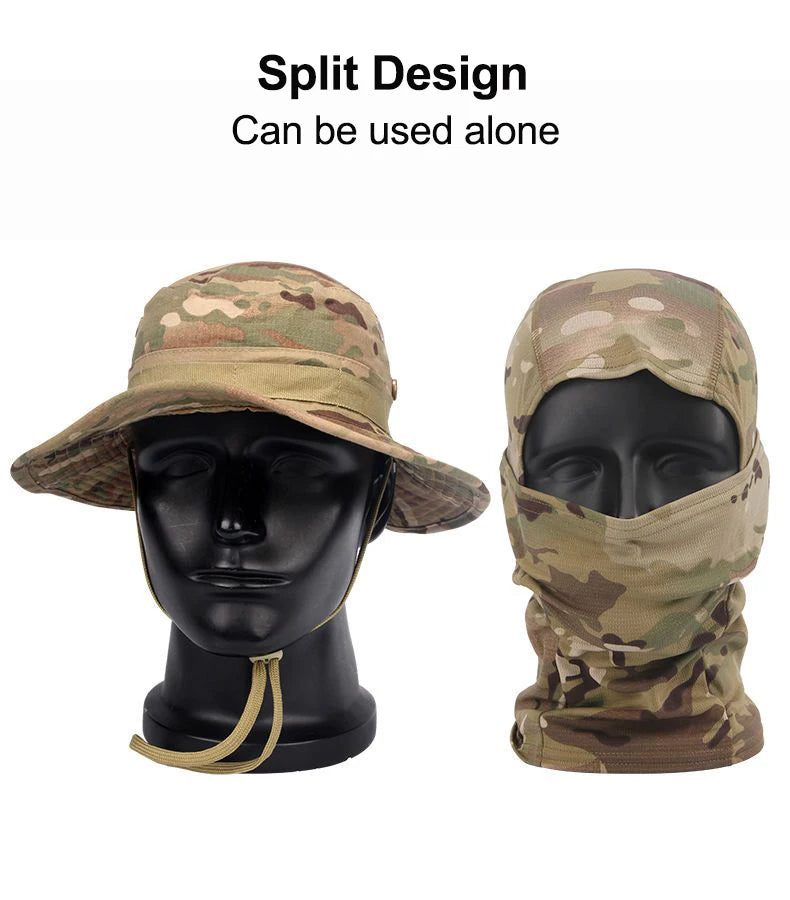 Camouflage Boonie Cap Balaclava Hat Suit Foldable Soft Hat Outdoor Hunting Fishing Wide Brimmed Hat Sunscreen Caps