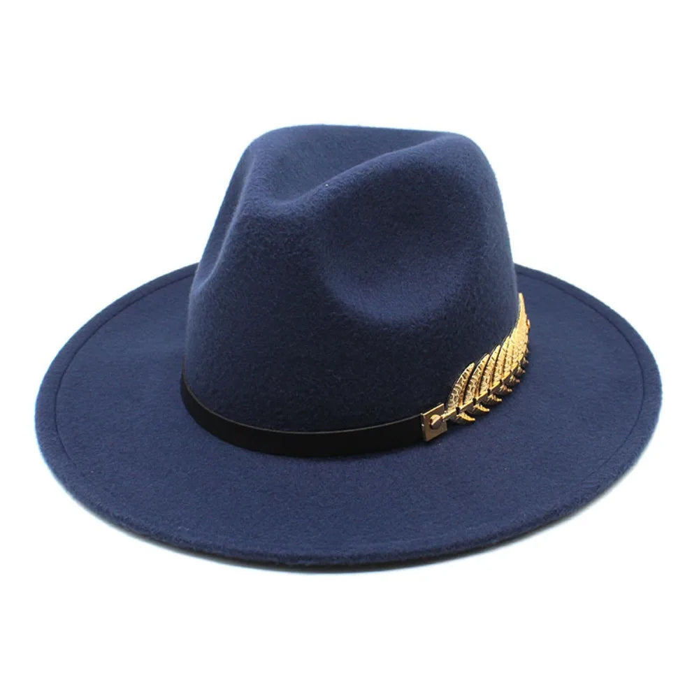 Large Brimmed Woolen Hats Formal Occasion Performance Cap Fedora Hat Jazz Hats Leaf Decoration British Vintage Hats