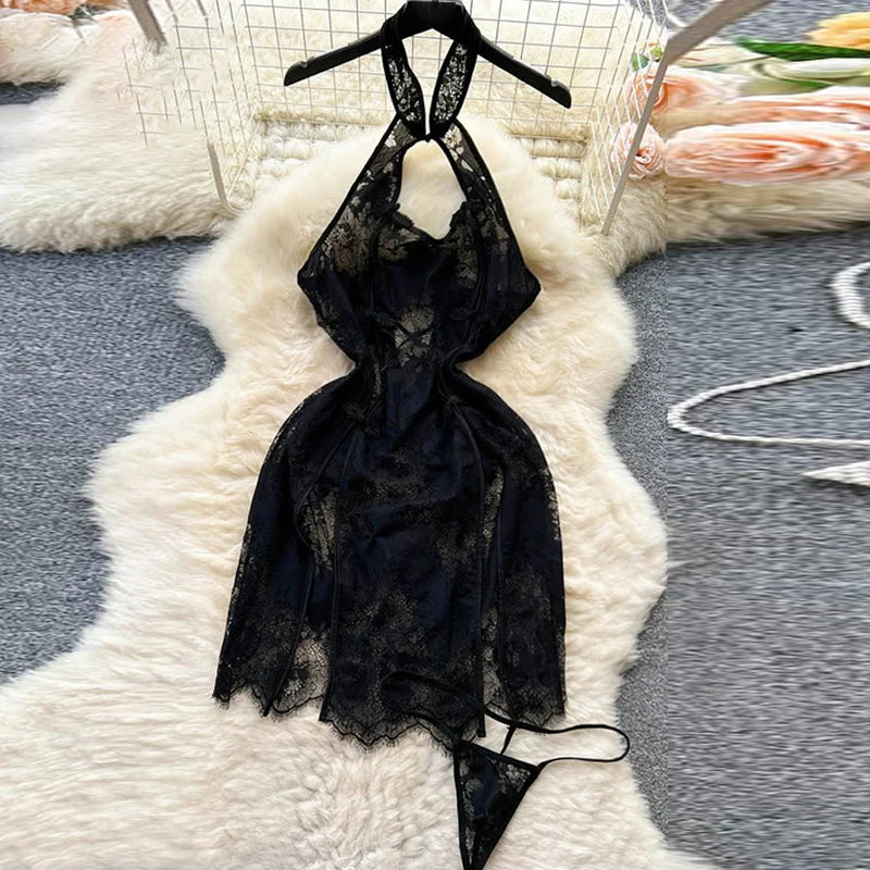 Japanese Sexy Print Kimono Slim Fit V-Neck Nightgown Loose Petal Sleeves Women's Erotic Lingerie Mini Irregular Patchwork Dress