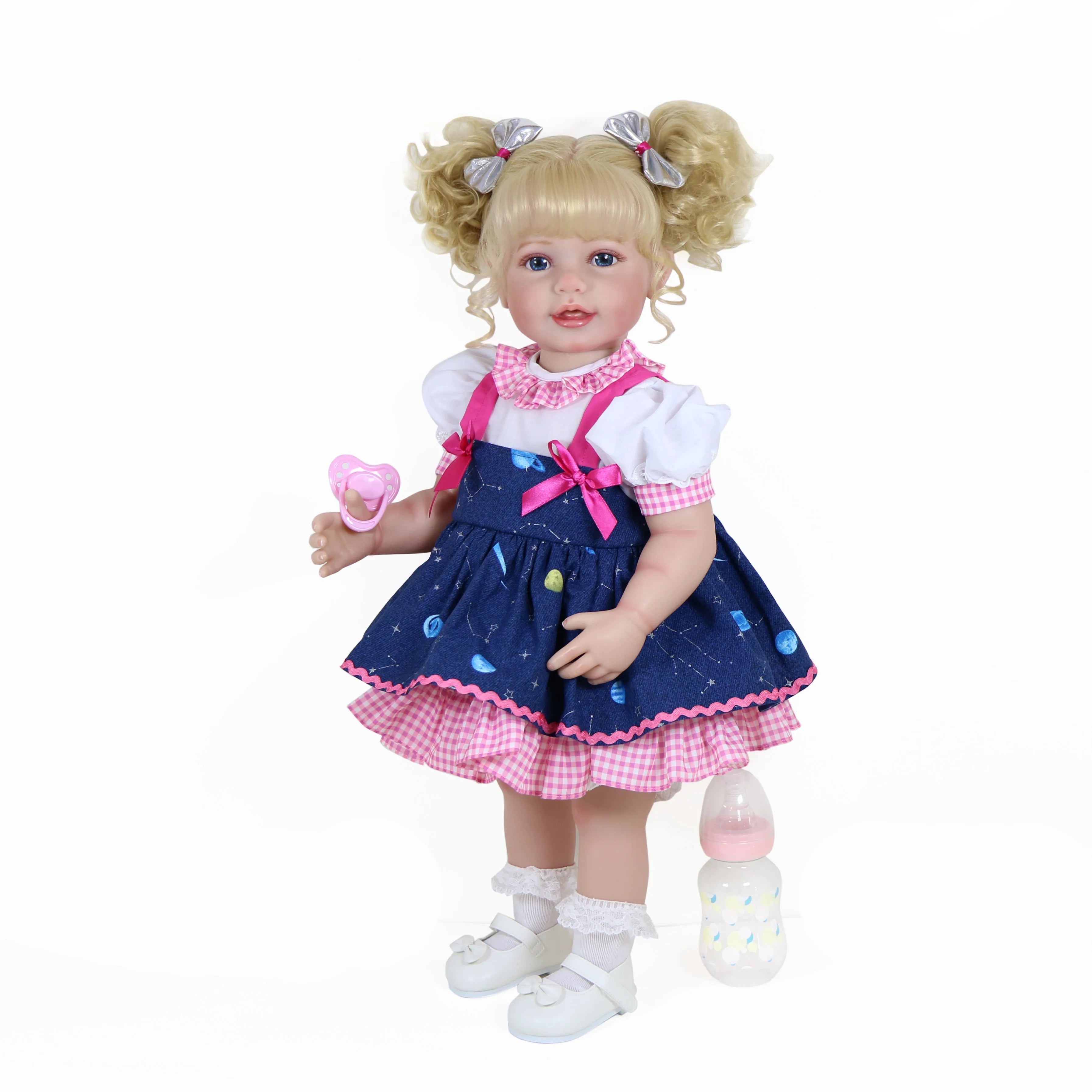 Galaxia Girl” – 22” Realistic Reborn Toddler Doll with Blonde Curly Hair, Light Skin Tone, Hand-Painted Face