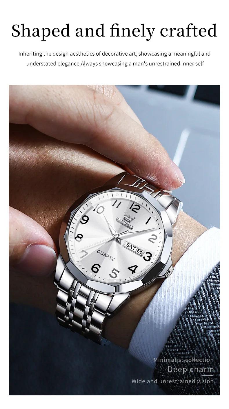 OLEVS 9970 Original Fashion Brand Quartz Couple Watch Luxury Stainless Steel Waterproof Glow Men's and Women's Gift Set Watch