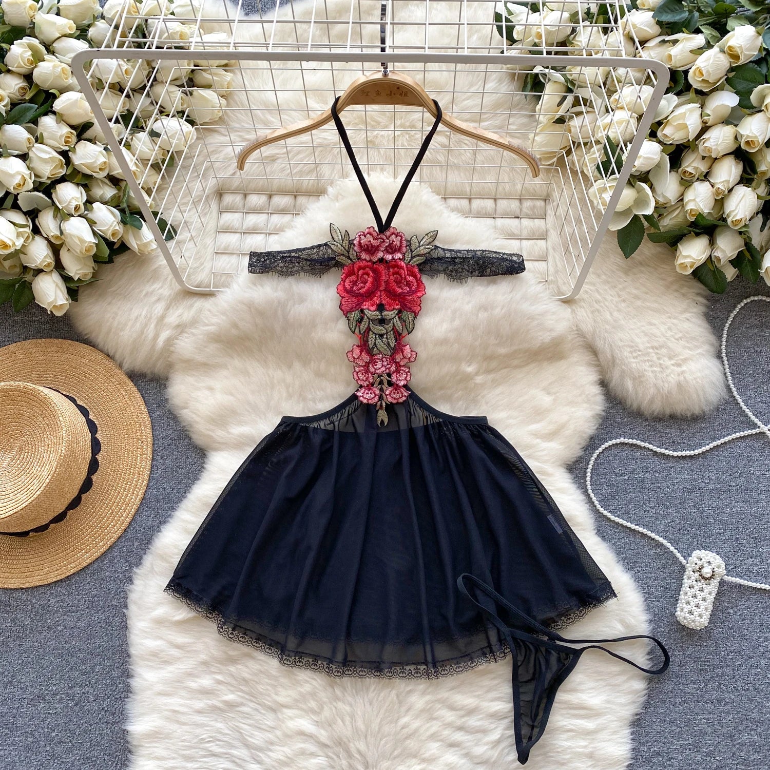 Japanese Sexy Print Kimono Slim Fit V-Neck Nightgown Loose Petal Sleeves Women's Erotic Lingerie Mini Irregular Patchwork Dress
