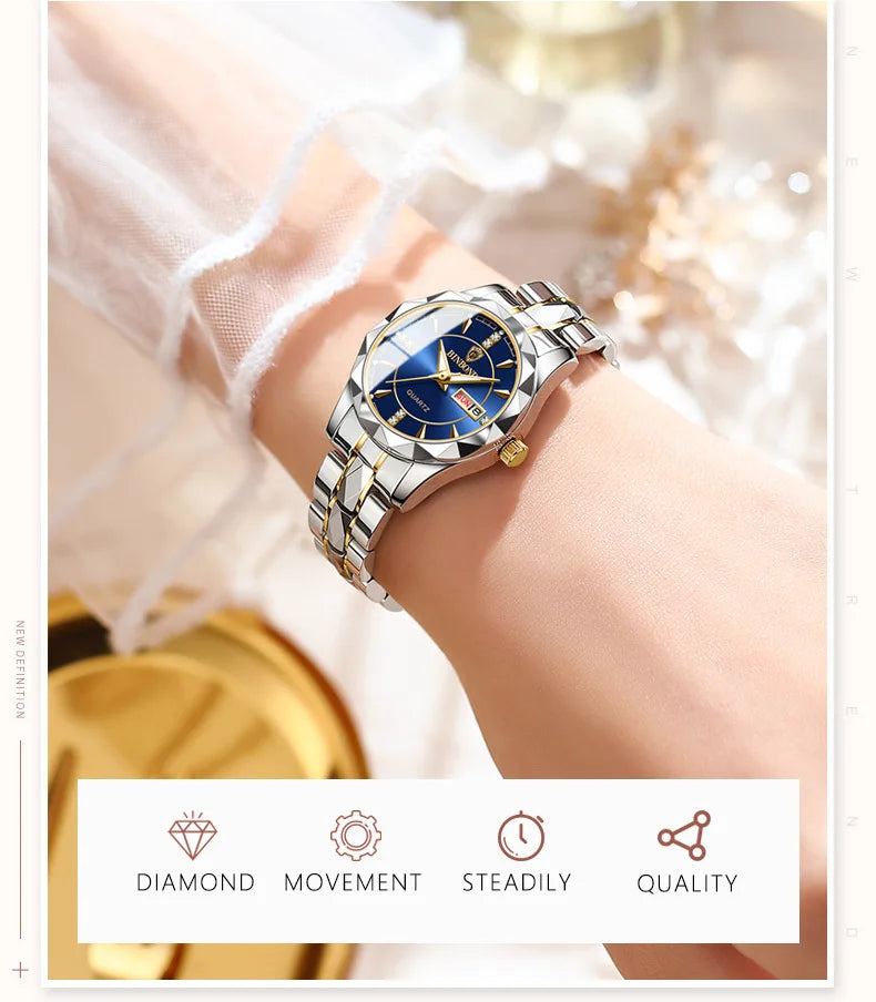BINBOND 5552 Japanese Quartz Movement Fashion Women's Watch Top Brand Luxury Stainless Steel Strap Date Calendar Watch-1