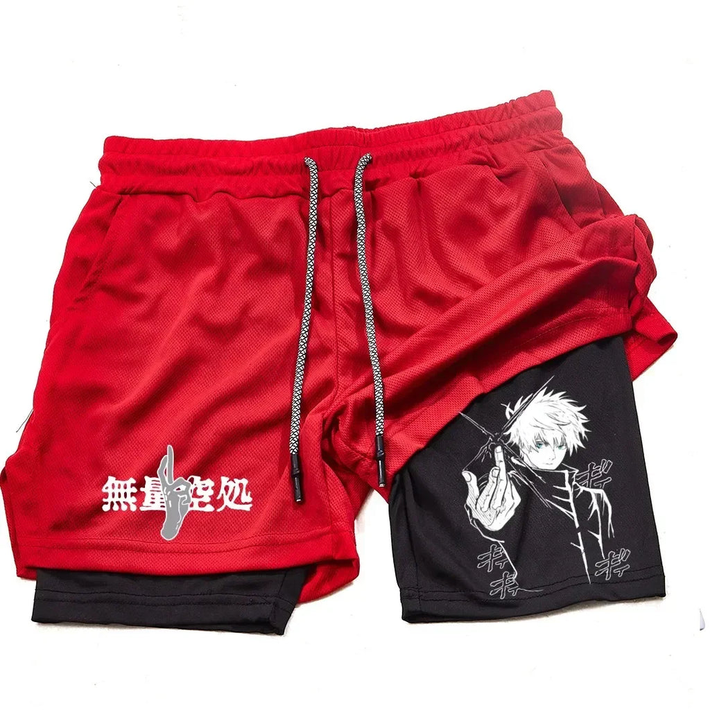 Anime Men's and Women's Sports Shorts Summer Sportswear Men's 2-in-1 Training Training Men's and Women's Fitness Sports Shorts