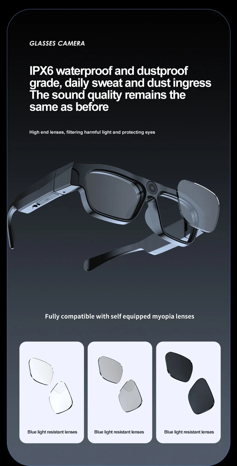 New 2K/4K High-definition Sports Camera Glasses for Video Recording Outdoor Sports Sunglasses with Bluetooth Call Smart Glasses